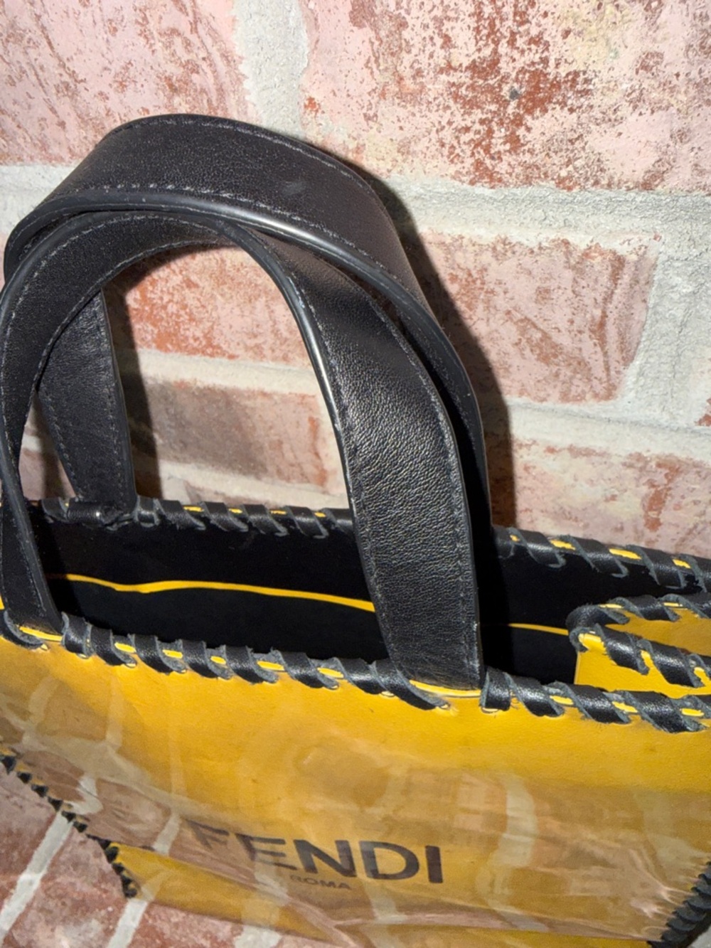 UpCycled Fendi Yellow shopping bag with leather Black Trim - Picture 7 of 9